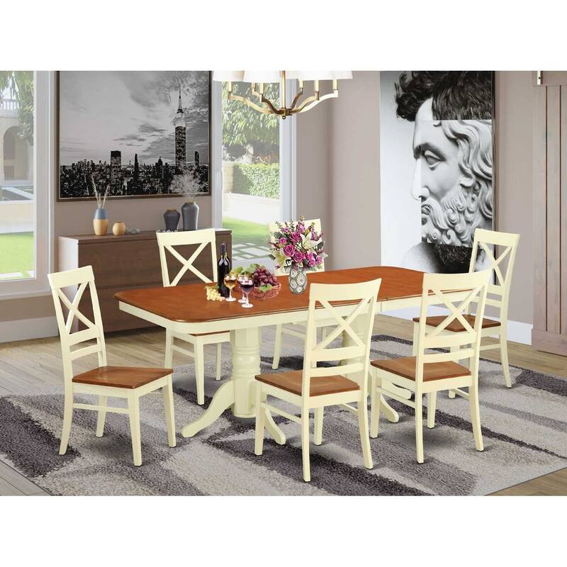 7 Piece Dining Set - Kitchen Table with Leaf & 6 Chairs - Buttermilk Cherry Finish