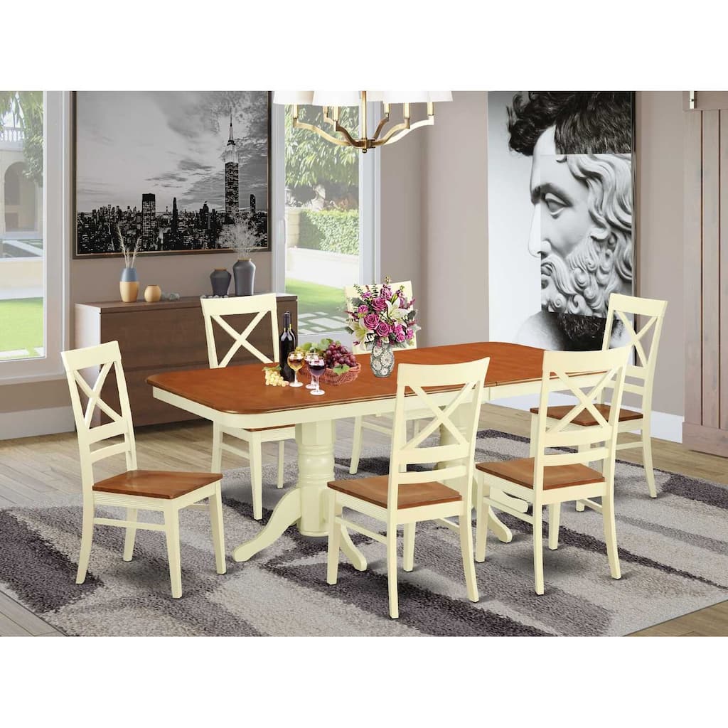7 Piece Dining Set - Kitchen Table with Leaf & 6 Chairs - Buttermilk Cherry Finish