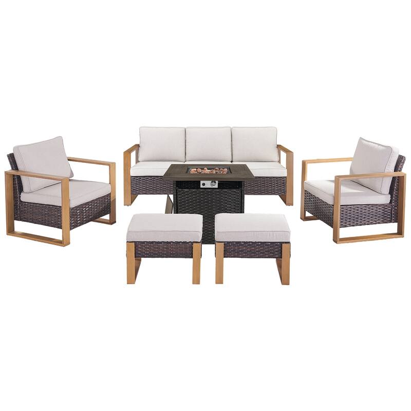 Pocassy Outdoor Fire Pit Conversation Set 3-Seat Sofa Chairs Patio Furniture Set