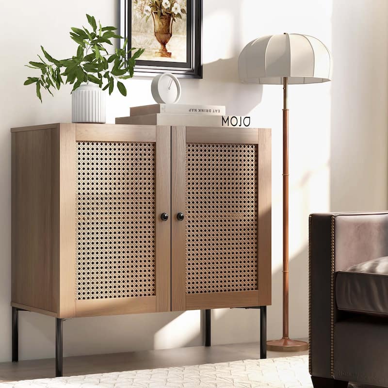 Costway Rattan Buffet Sideboard Cabinet Cupboard w/ Adjustable Shelf - See Details