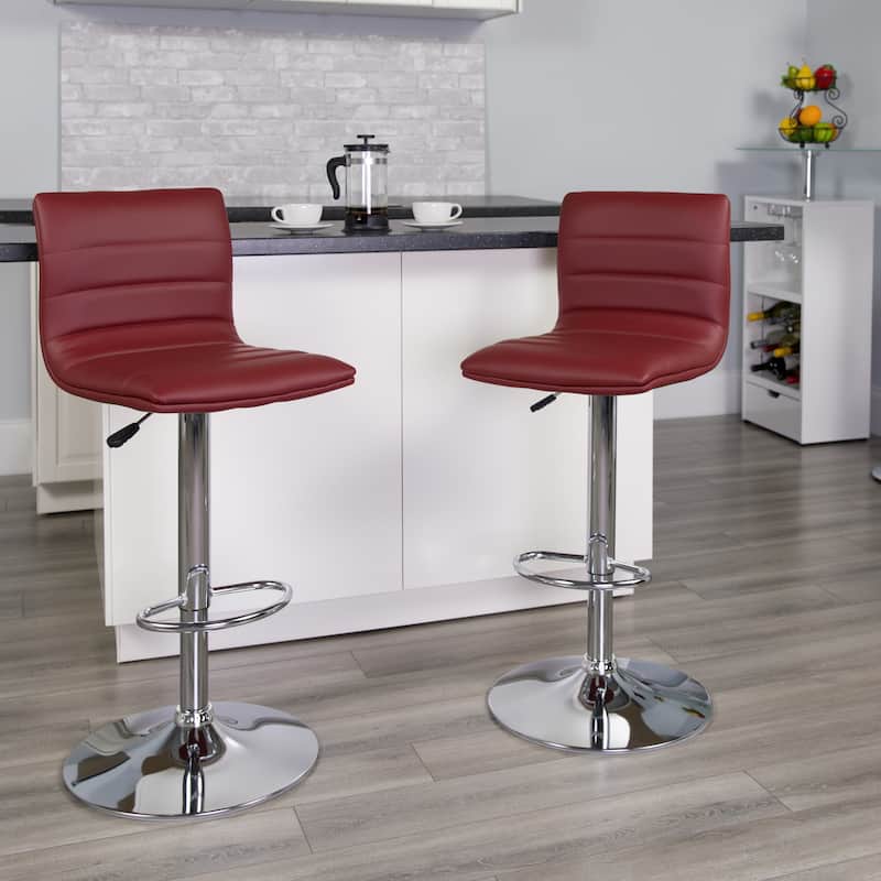 Modern Vinyl Channel Tufted Adjustable Height Barstool (Set of 2) - 16"W x 19"D x 35" - 44"H - 16"W x 19"D x 35" - 44"H - Burgundy