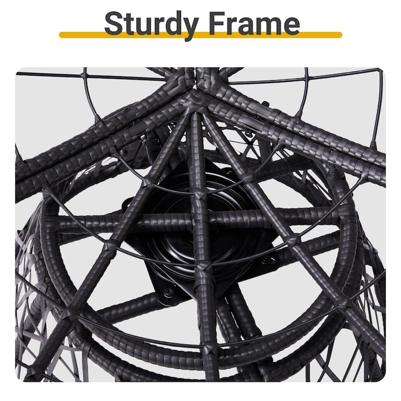 38 Inch Wicker Papasan Chair with Rotating Cushioned Seat - 38" x 33.5" x 32"