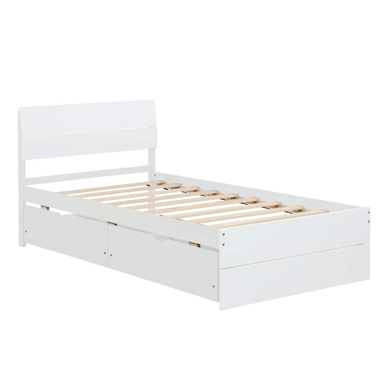 Modern Twin Size Platform Bed with 2 Drawers,High Gloss Headboard and Footboard