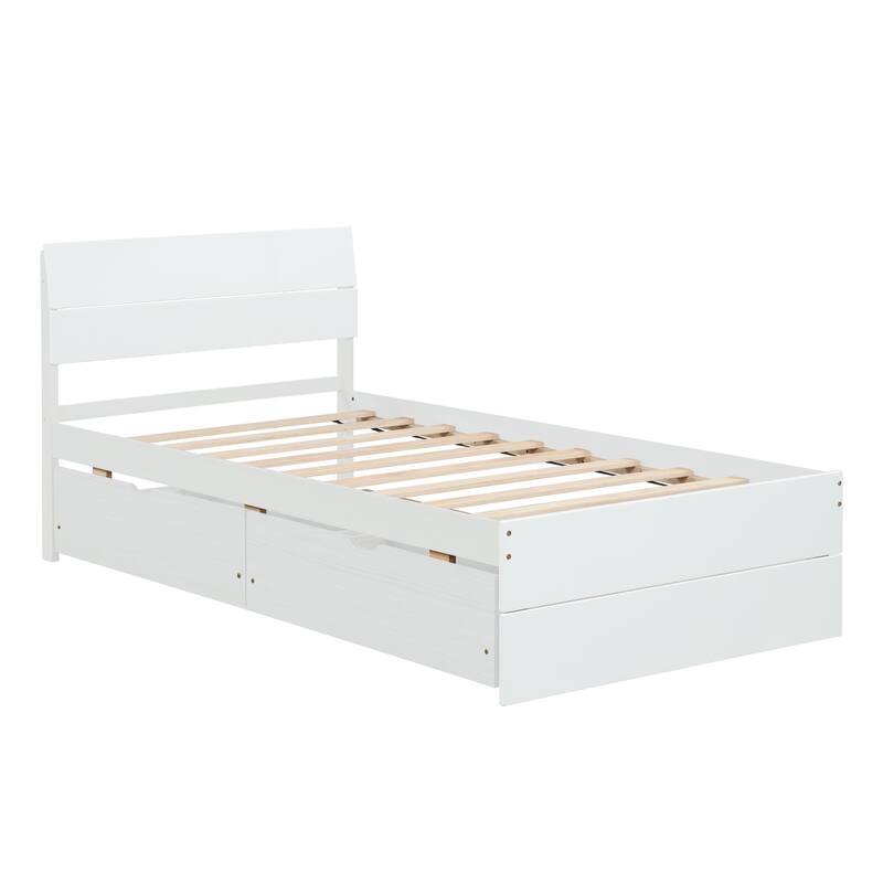 Modern Twin Size Platform Bed with Two Drawers and High Gloss Finish