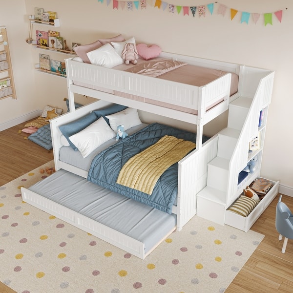 slide 2 of 36, Dover Twin over Full Staircase Bunk Bed with Storage Drawer and Twin Trundle White - Full