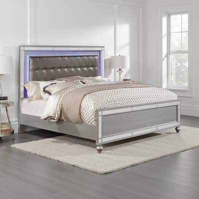 Contemporary Wooden Queen Size Bed with Ornate Bun Feet, Silver