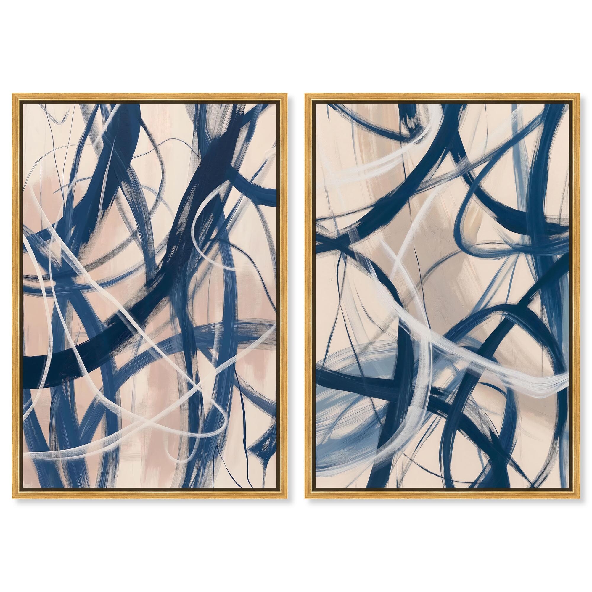Blue Lines Set Canvas Set of 2 by Art Remedy