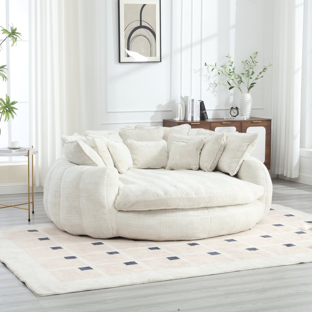 Comfortable Oversized Double Loaf High Back Round Sofa Bed with Armrests.