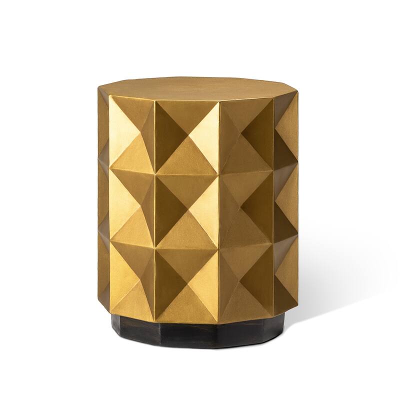 Glitzhome 17"H Antique Gold MGO Geometric Side Table or Accent Stool - 14"L x 14"W x 17"H
