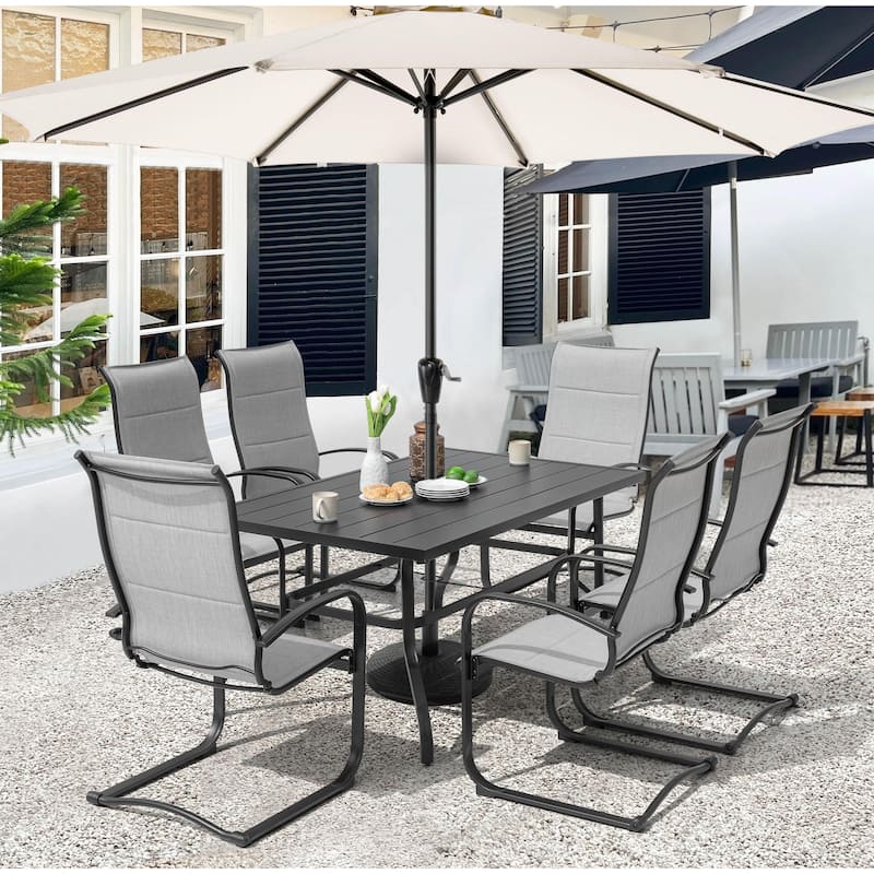 Patio Dining Set, Premium Textilene Chairs, Rectangle Iron Table