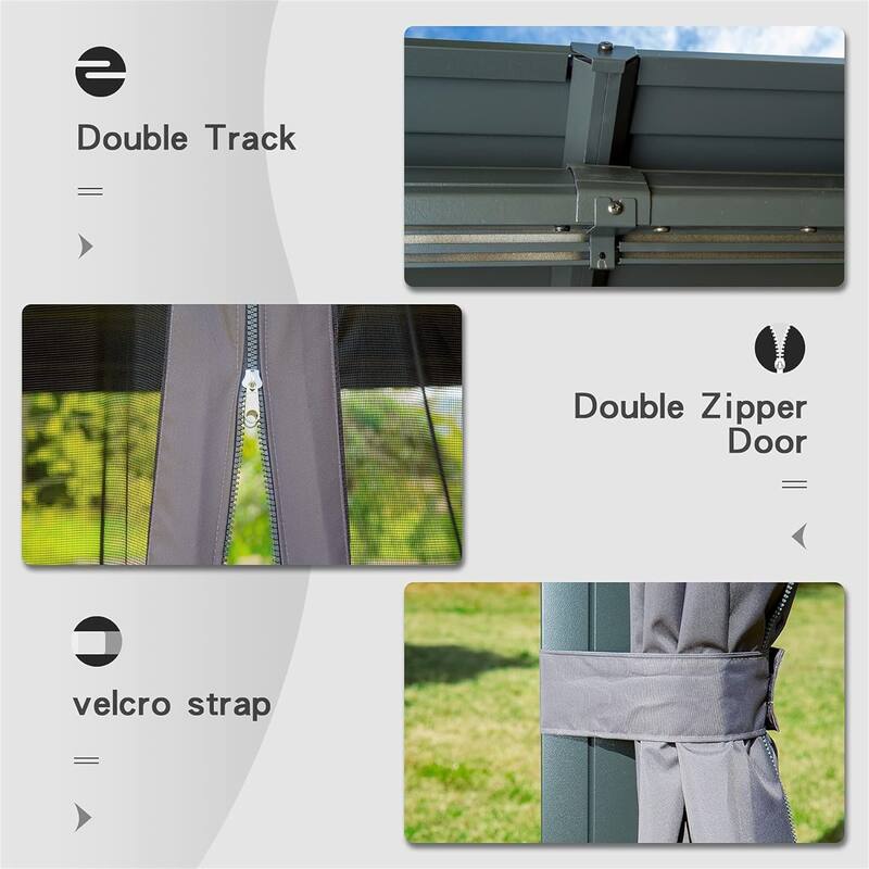 10'x12' Permanent Hardtop Gazebo with Aluminum Frame and Double Steel Roof for Outdoor Use