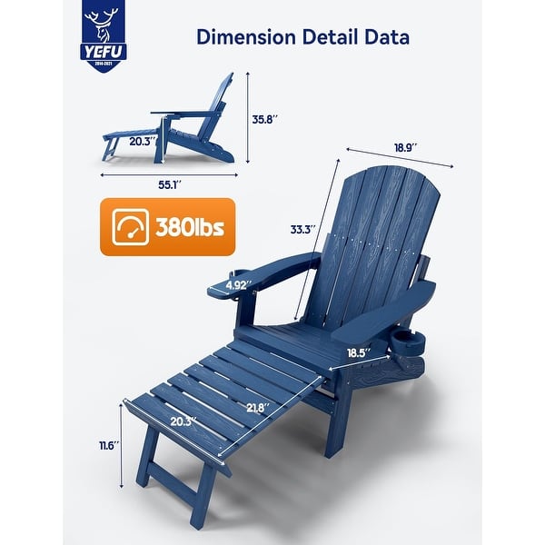 dimension image slide 0 of 6, WINSOON Set of 2 HIPS Folding Adirondack Chair with Adjustable Backrest and Retractable Ottoman