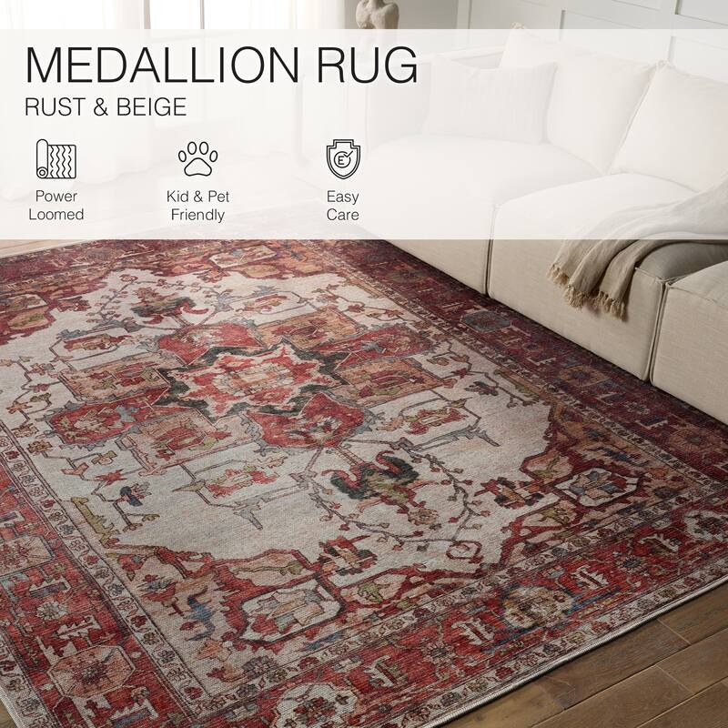 Hepburn Machine Washable Medallion Area Rug
