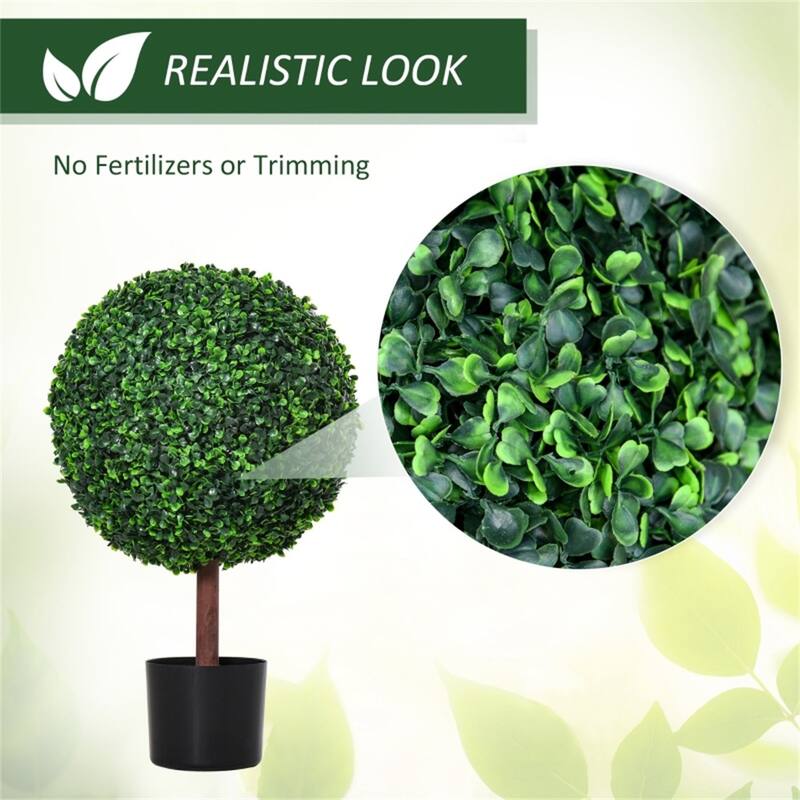 Set of 2 Artificial Boxwood Trees Realistic Low Maintenance with Sturdy Nursery Pots for Home Office and Outdoor Decor