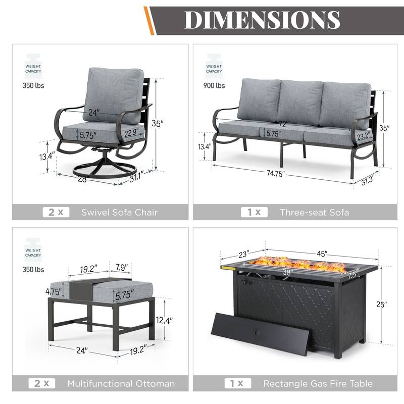 MAISON ARTS Patio Furniture Set 4/6-Piece Outdoor Conversation Set with Gas Fire Pit Table