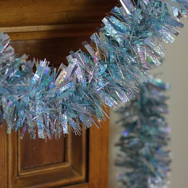 Shop 12 Silver And Icy Blue Wide Cut Holographic Christmas Tinsel