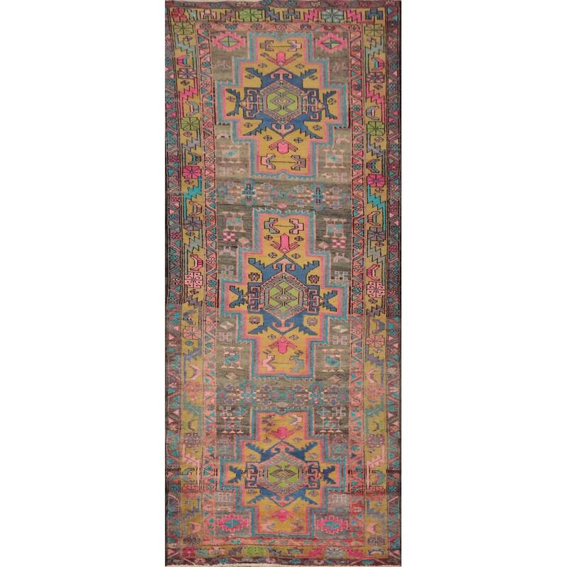 Hand Knotted Oriental 100% Wool Carpet Traditional Tribal Greys & Charcoal Ardebil Runner Rug - 9' 10'' X 3' 4''