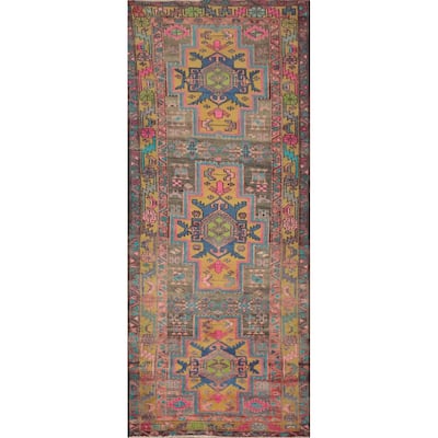 Hand Knotted Oriental 100% Wool Carpet Traditional Tribal Greys & Charcoal Ardebil Runner Rug - 9' 10'' X 3' 4''