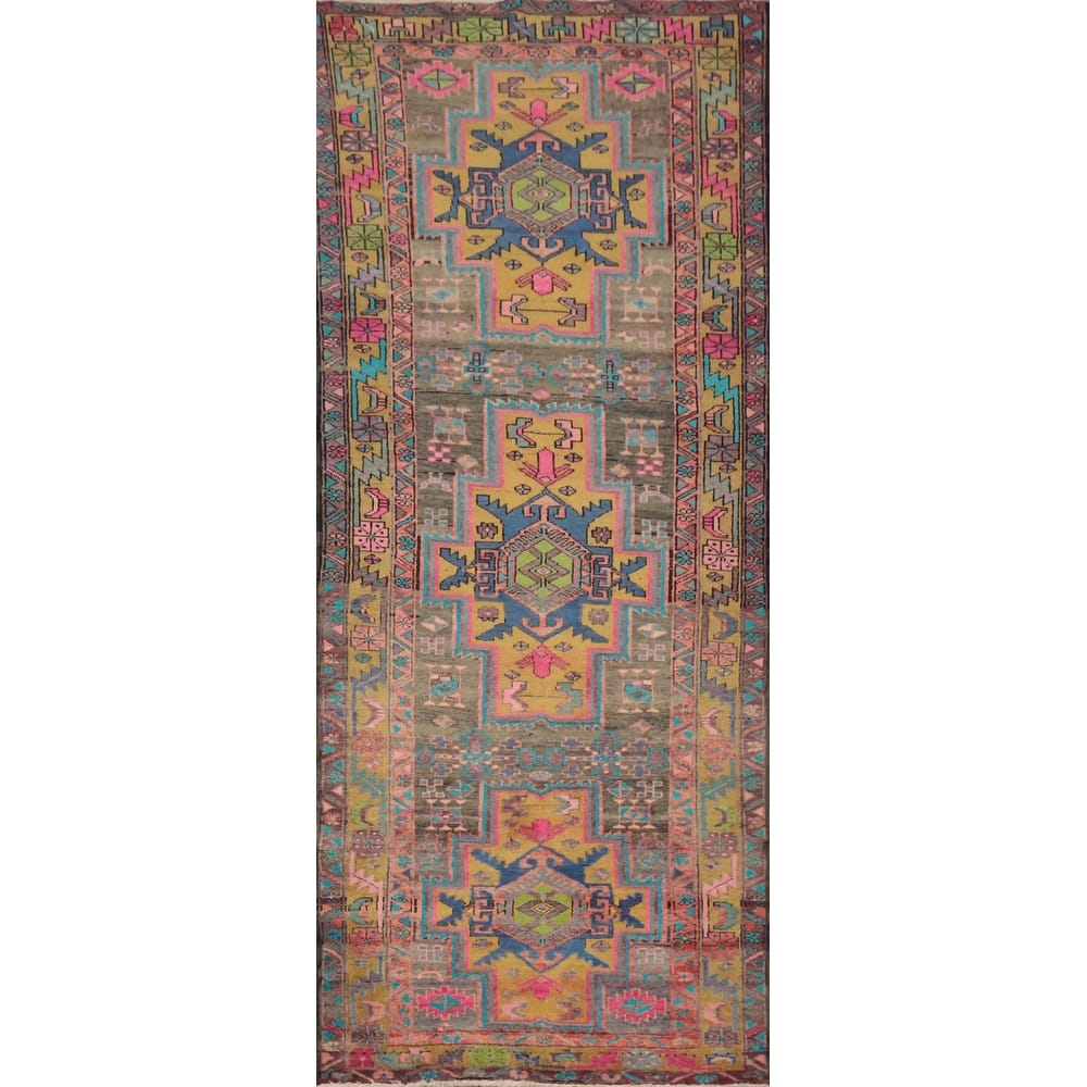 Hand Knotted Oriental 100% Wool Carpet Traditional Tribal Greys & Charcoal Ardebil Runner Rug - 9' 10'' X 3' 4''