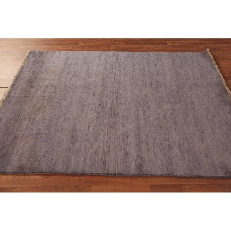Modern Gabbeh Oriental Area Rug Hand-Knotted Grey Wool Carpet - 4'11" x 6'3"