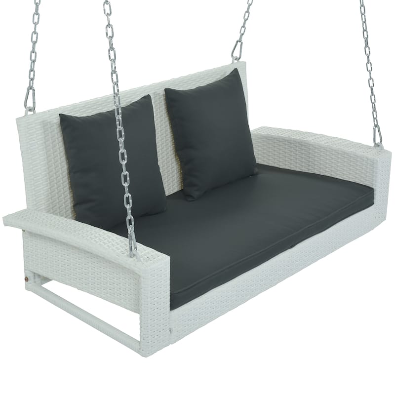 Double Swing Chairs with Cushion Hanging Swing Bench Lounge Rocking Chair Wicker Hanging Basket Chairs for Outdoor Patio