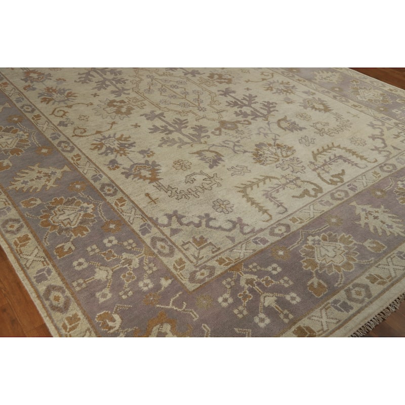 Earth Tone Oushak Style Area Rug Hand-Knotted Wool Carpet - 8'11" x 12'2"
