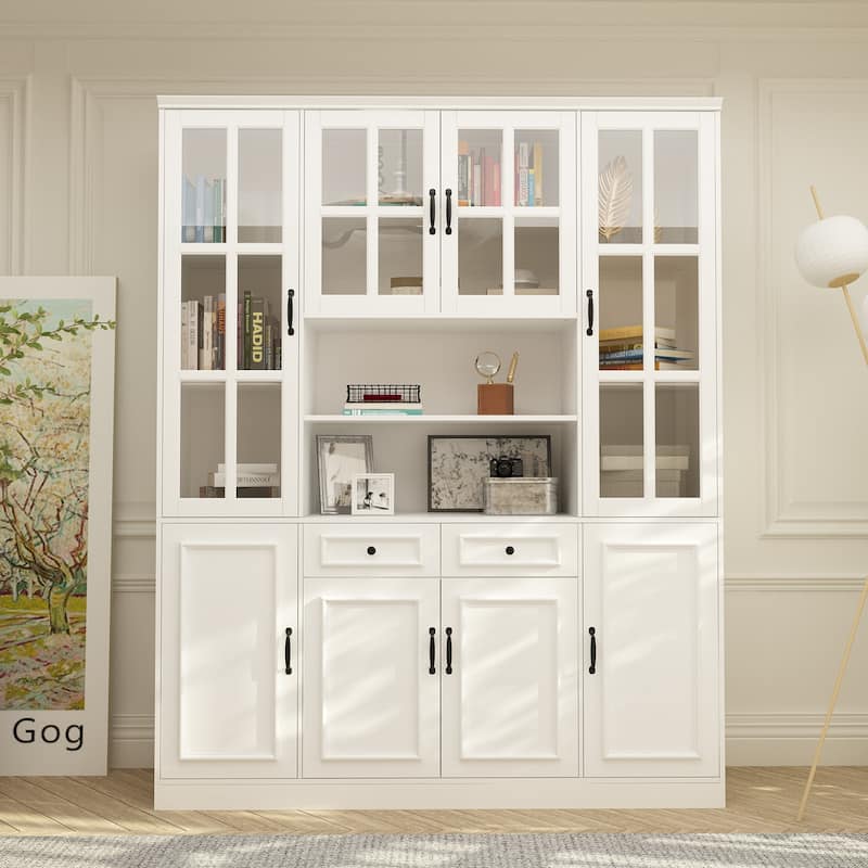 Tall Storage Cabinet Glass Doors Display Cabinet Bookcase Home Office - 63"W