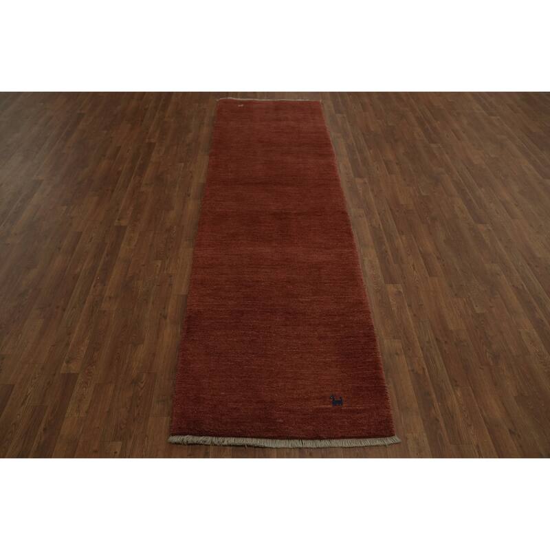 Hand Knotted Oriental 100% Wool Carpet Tribal Modern Oranges & Rust Gabbeh Runner Rug - 10' 0'' X 2' 11''