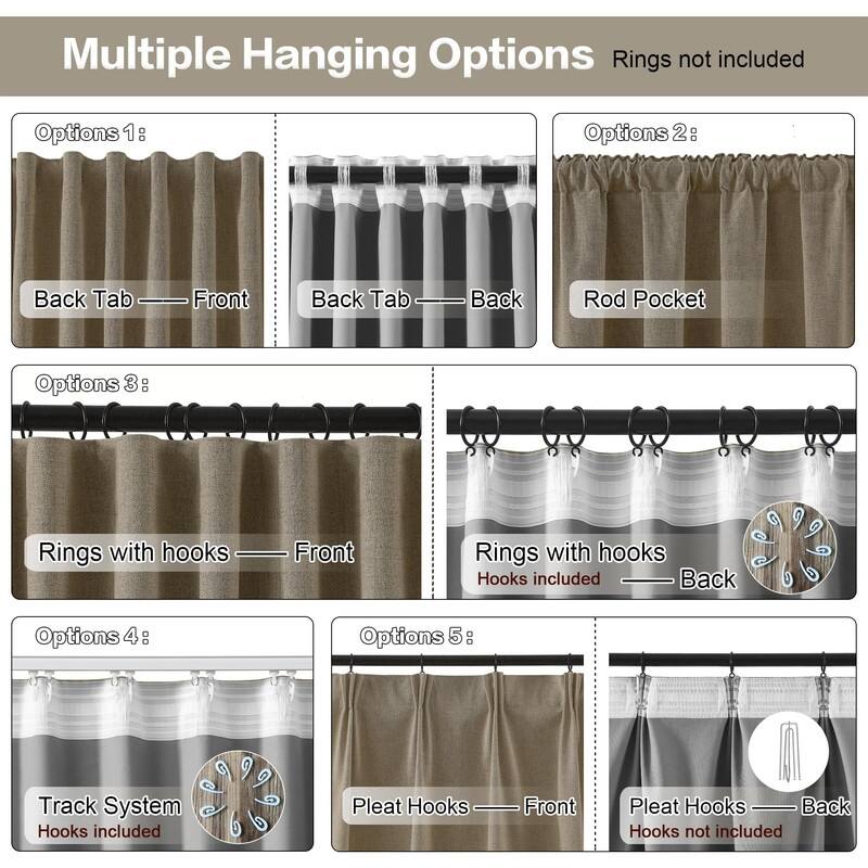 104 Inch Long Linen Blended Blackout Curtains 2 Panels Set