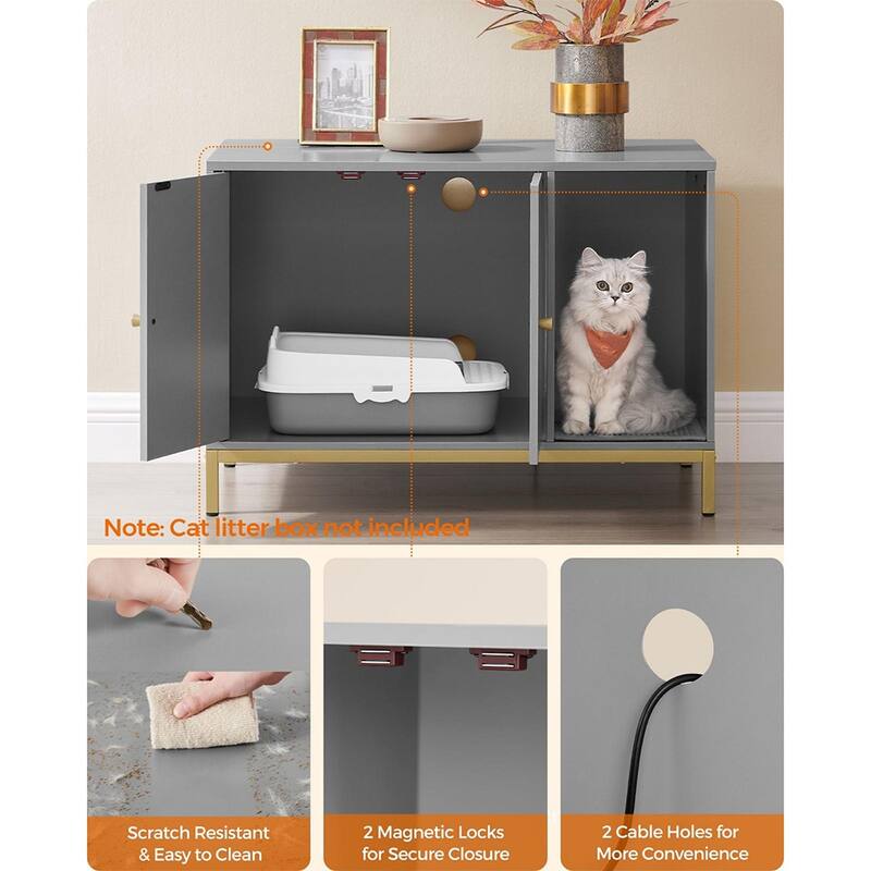 Wooden Enclosed Cat Litter Box Cabinet with Storage and Ventilation