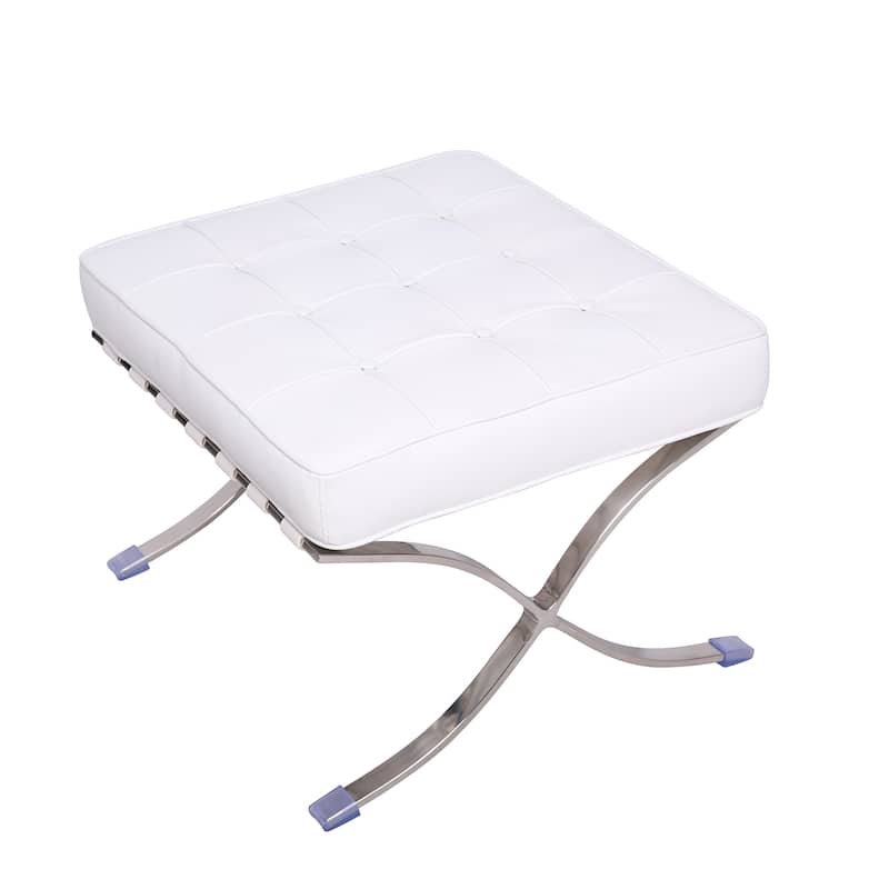 HomeRoots 20" White and Silver Leather Tufted Ottoman