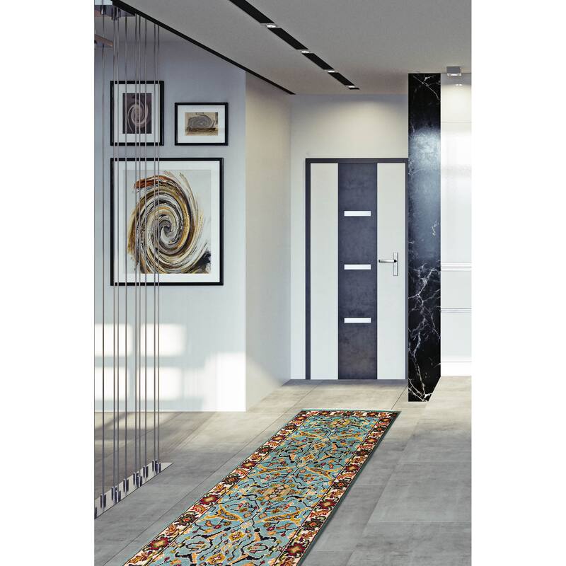 ECARPETGALLERY Hand-knotted Serapi Heritage Turquoise Wool Rug - 2'5 x 9'9