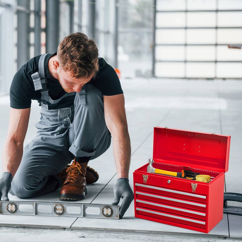 Portable Steel Tool Box with 4 Drawers,Cylinder Lock and Latch Closure