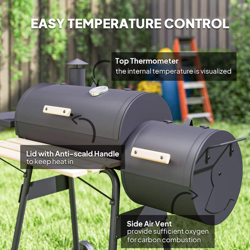 Outsunny Steel Portable Backyard Charcoal BBQ Grill and Offset Smoker - N/A