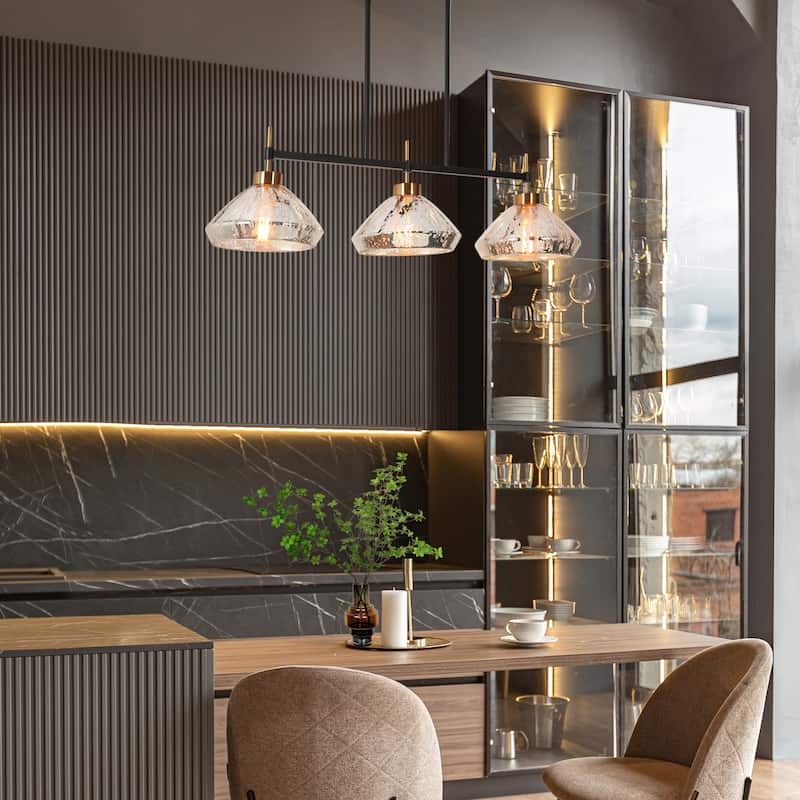 Flyn Modern 3-Light Linear Island Chandelier with Mercury Glass Pendant for Kitchen Island Dining Room