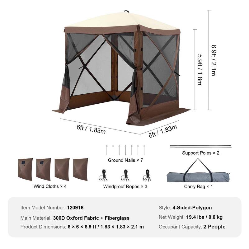 Anmytek 6x6FT Pop Up Gazebo Screen Tent with Mesh