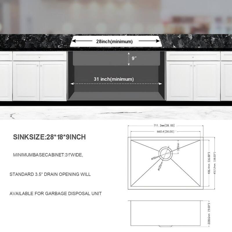 28 Inch Undermount Sink - Undermount Stainless Steel Kitchen Sink 16 Gauge 9 Inch Deep Single Bowl Kitchen Sink Basin