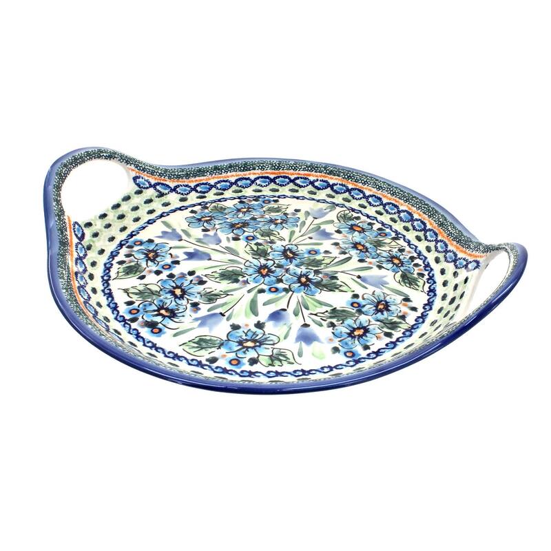 Blue Rose Polish Pottery 1333 Zaklady Round Serving Tray with Handles - Ballina