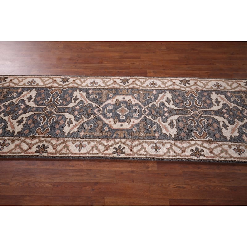 Oushak Oriental Runner Rug Handmade Blue Wool Carpet - 2'7"x 8'5"