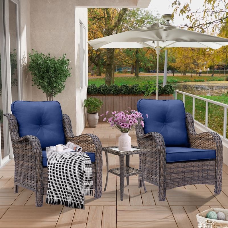 3 Piece High Back Wicker Rattan Outdoor Patio Furniture Chairs Set