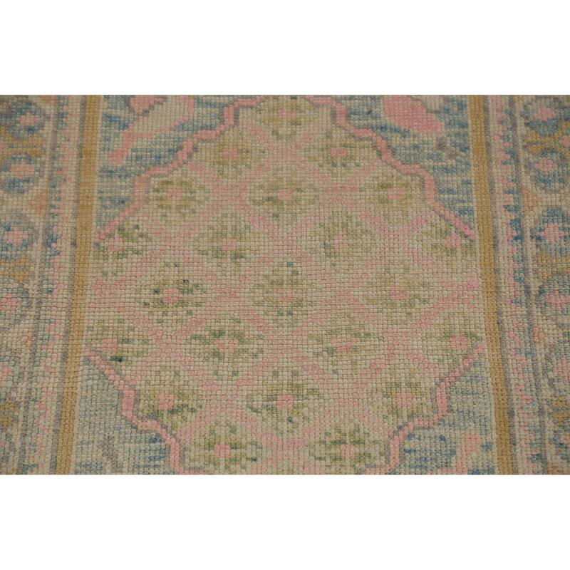 Hand Knotted Oriental 100% Wool Carpet Transitional Geometric Greys & Charcoal Oushak Runner Rug - 12' 1'' X 3' 1''