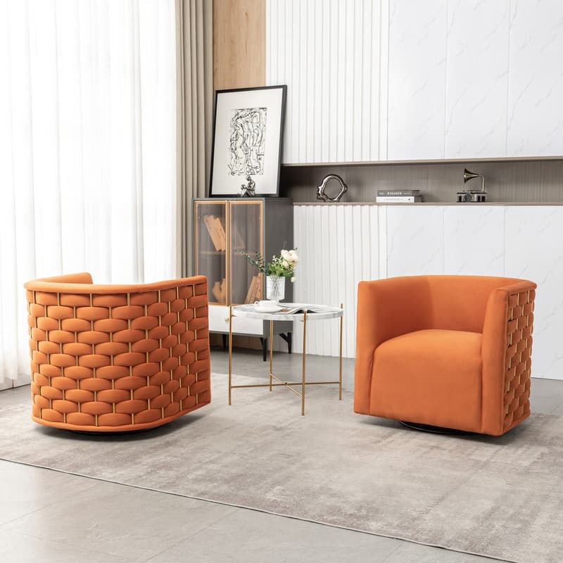 Modern Glam Velvet Upholstered 360 Degree Swivel Barrel Chair Set of 2