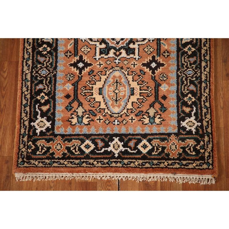 Orange Heriz Serapi Indian Runner Rug Hand-Knotted Wool Carpet - 2'8"x 8'2"