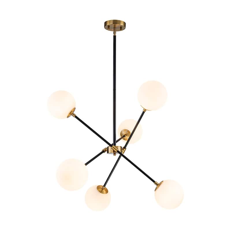 Mid-Century Adjustable Arm White Glass Globe Sputnik Chandelier