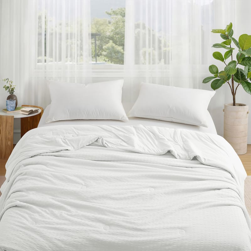 Lightweight Cooling Reversible Bed Blanket, Breathable Seersucker Comforter for Hot Sleepers