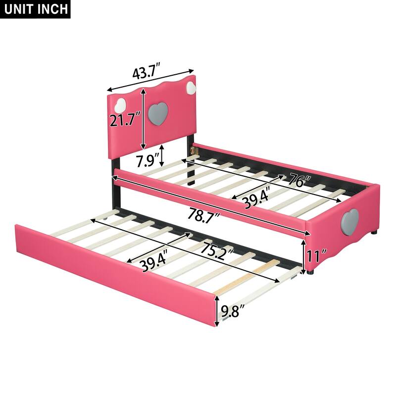 Twin Size Upholstered Platform Bed with Trundle
