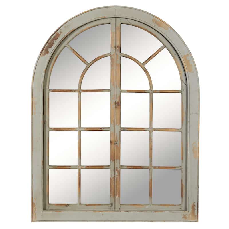 Wood Window Pane Inspired Wall Mirror with Arched Top and Distressing - Gray or White - Roche River Decor - Gray - 37"W, 48"H