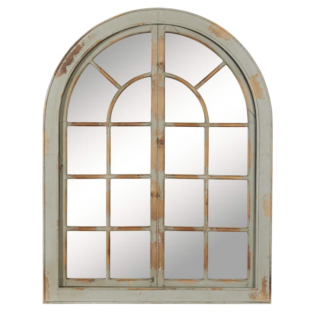 Wood Window Pane Inspired Wall Mirror with Arched Top and Distressing - Gray or White - Roche River Decor