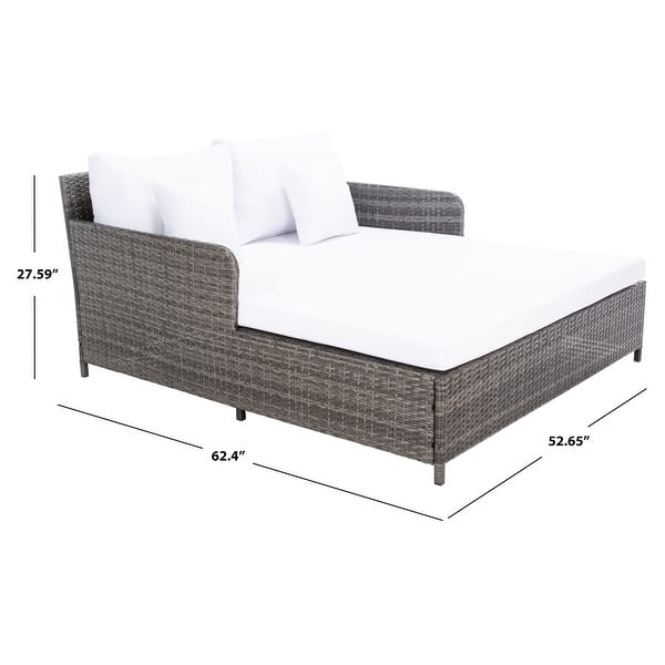dimension image slide 3 of 5, SAFAVIEH Outdoor Cadeo Wicker Daybed with Pillows & Cushions - 53" W x 62" D x 28" H
