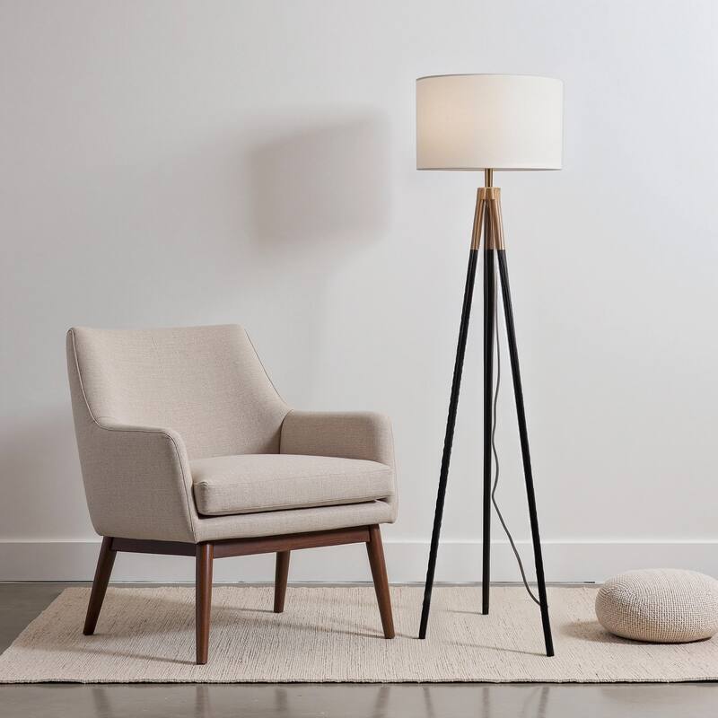 Monax Tripod Floor Lamp with White Fabric Shade